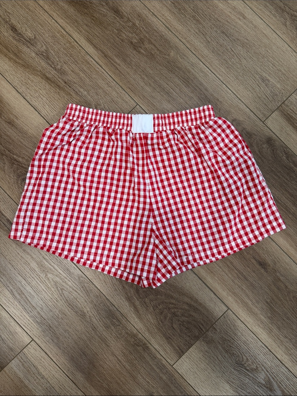 SHEIN Red and White Gingham Elastic-Waist Bermuda Shorts